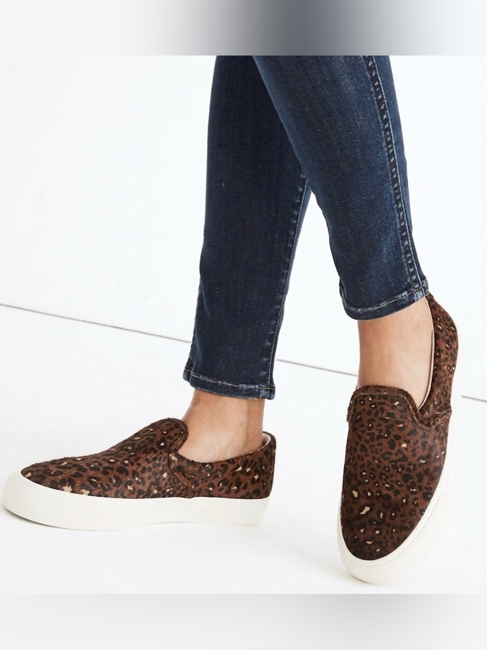 NWOT Madewell Sidewalk Slip-On Sneakers in Painted Leopard Calf Hair | Size 11